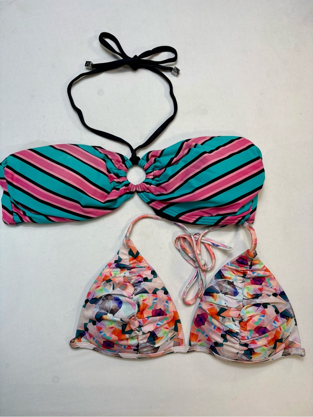 DKNY Black and Multicolor Patterned Bikini Top